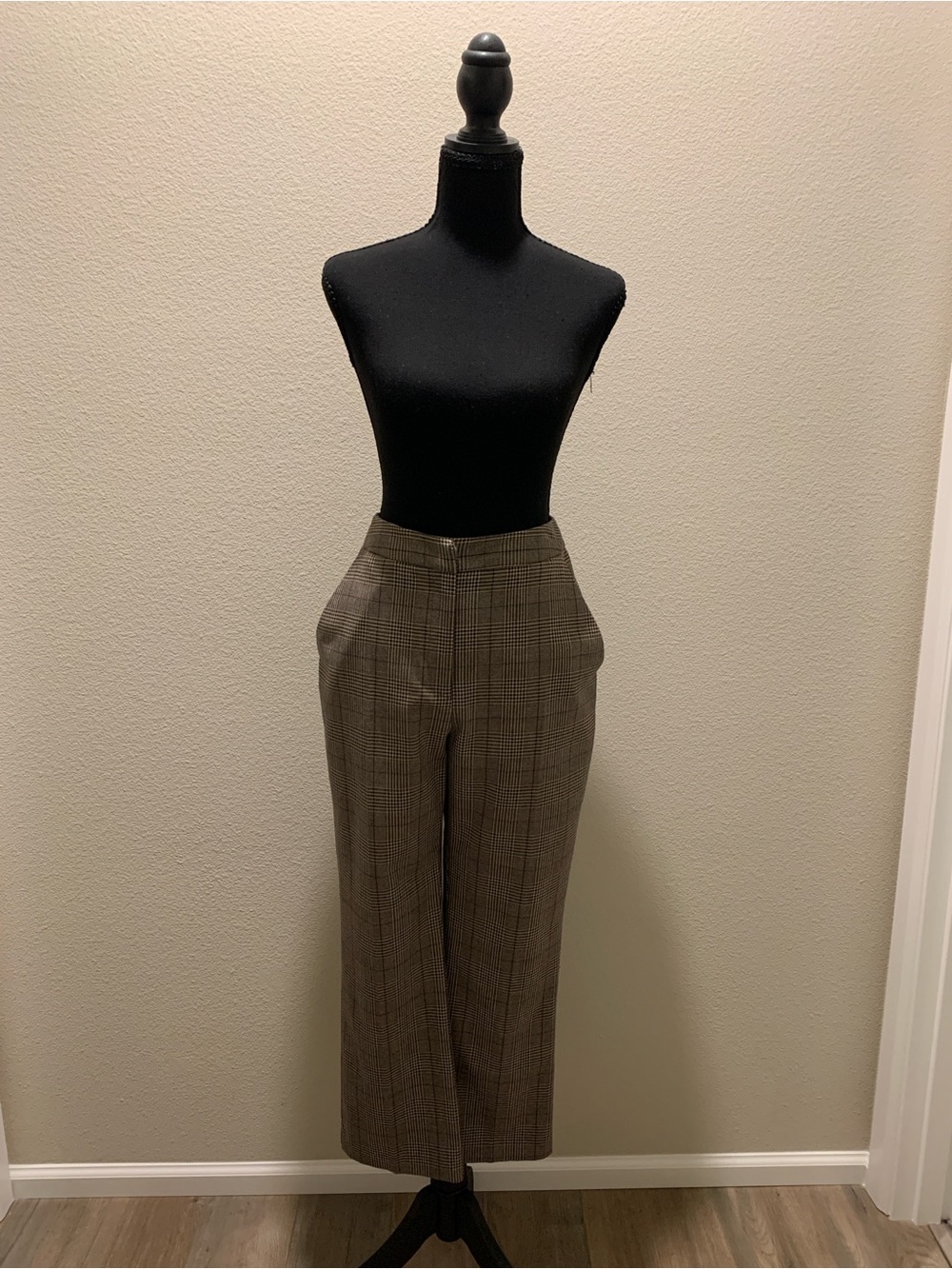 Topshop Brown Plaid Wide-Leg Trousers (Size 6)
